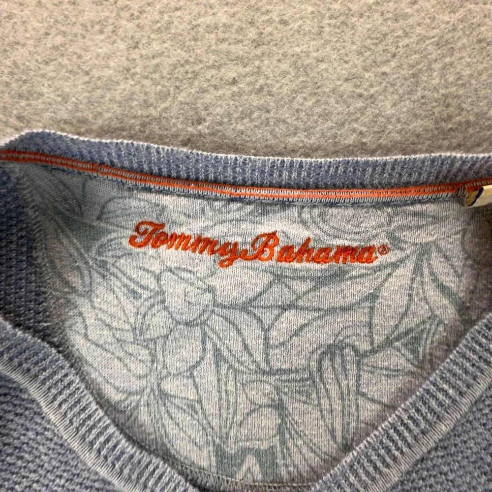Tommy Bahama Mens XXL V-Neck Sweater Light Blue Cotton Textured Knit Coastal